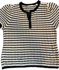 Doen Pima Cotton And Silk Striped Puff Sleeve Pointelle Top L Women Luxury