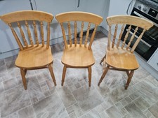 Three Solid Spindle Back Dining Chairs Farmhouse Pine Country Kitchen