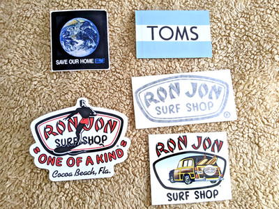 LOT (5) Ron Jon Surf Shop Cocoa Beach Florida Stickers Glass Transfer Toms EARTH