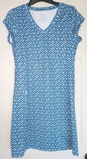 L.L. Bean Women's Short Sleeve Geometric Print Shift Dress Size M Blue White EUC