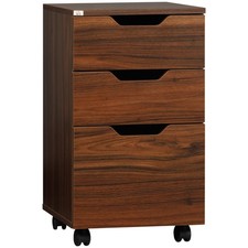 3 Drawer Rolling Vertical File Cabinet Printer Stand Wood Grain Brown
