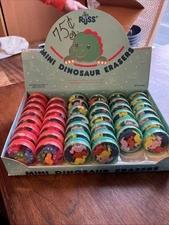 Lot of 42 packs of 4 Mini Erasers Vtg Novelty Dinosaurs & Cars Russ New Display