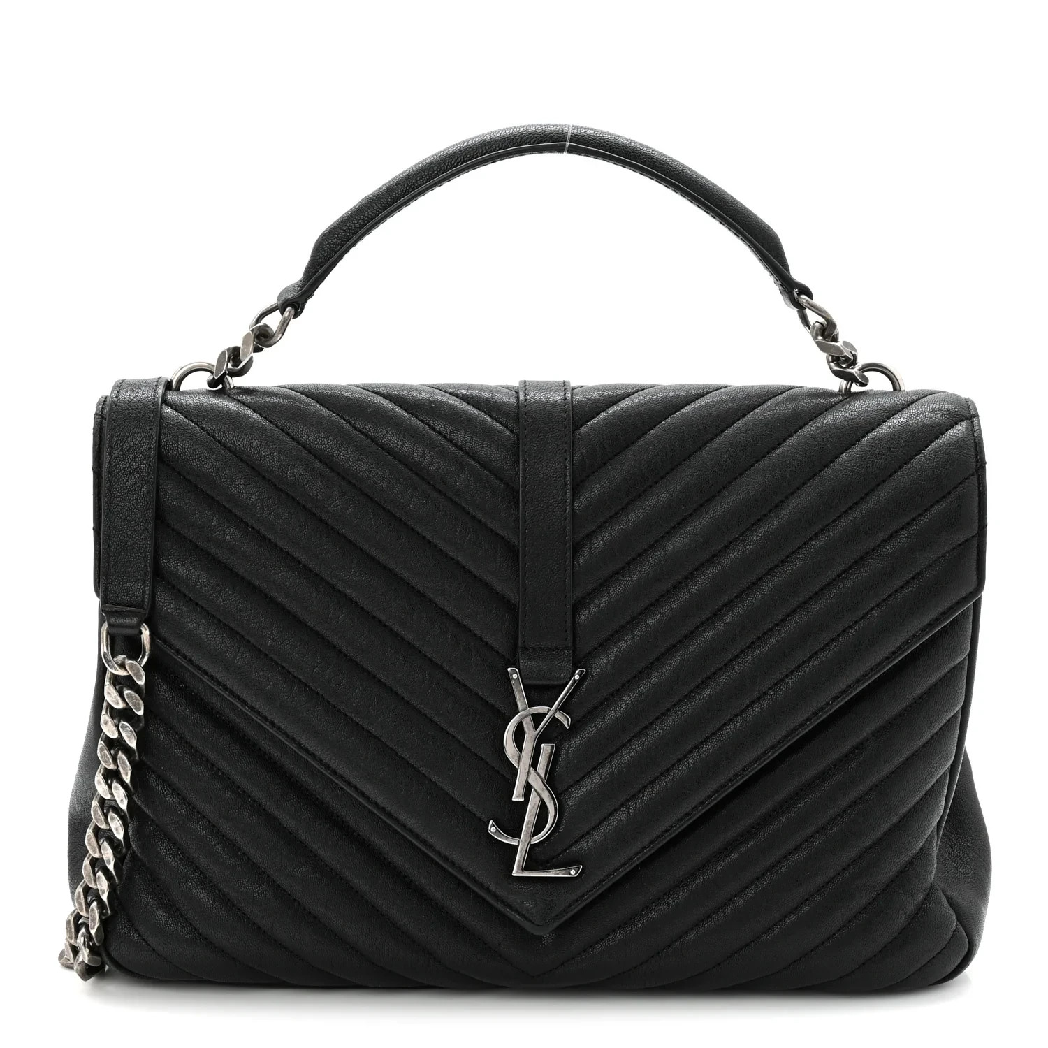 Saint Laurent YSL Black Matelasse Chevron Monogram College Satchel Shoulder Bag