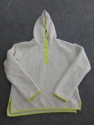 Marine Layer Hoodie Womens XS White Quilted Snap Henley Pullover Knit Neon Trim