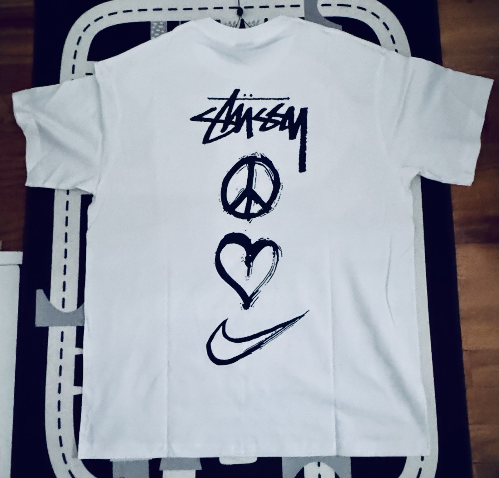 Nike x Stussy SS22 American Retro Heart Letter Logo Printed T-Shirt
