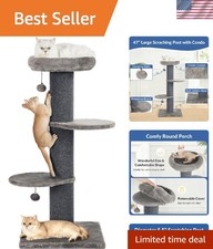 Stylish Cat Scratching Post with Large Perch - Space-Saving Design Dark Grey
