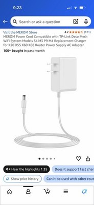 MEROM Power Adapter for TP-Link Deco S4 M3 P9 M4 X20 Mesh WiFi White