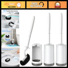 Toilet Bowl Brush Holder Set - Curved Design for Deep Cleaning - Compact Scrubbe