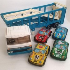 Vintage Japanese Tin Toy Daiya Carrier Car With 4 Sports Cars Vehicle Set