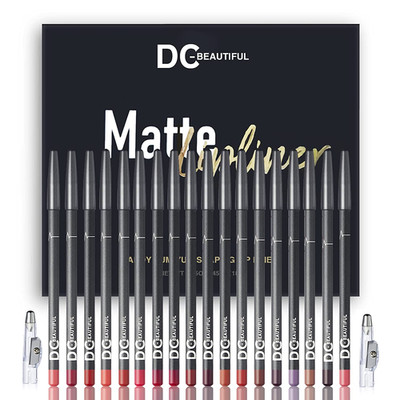 18 Colors Lip Liners Pencil Set with 2 Pencil Sharpeners, Premium Waterproof Smo