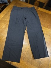 Black Pleated Satin Stripe Tuxedo Pant - 100 Wool 