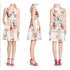 White House, Black market, white watercolor floral dress- sleeveless -size 8