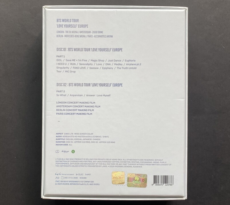 BTS-LOVE YOURSELF WORLD TOUR EUROPE BLU RAY SET NOT INCULDING