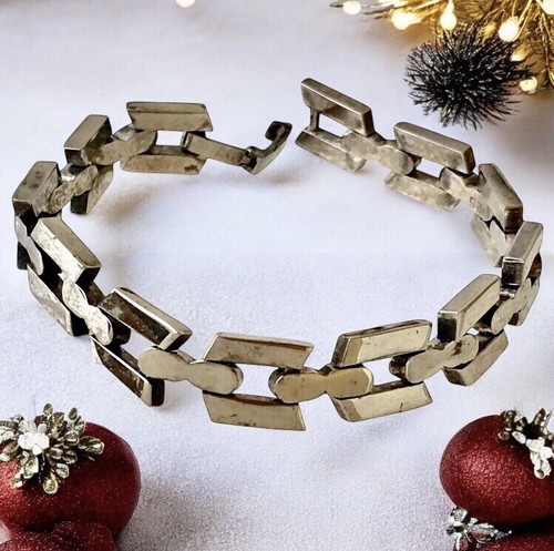 Vintage Heavy Bracelet 925 Sterling Silver Geometric Links Biker 30 gr - Picture 10 of 10