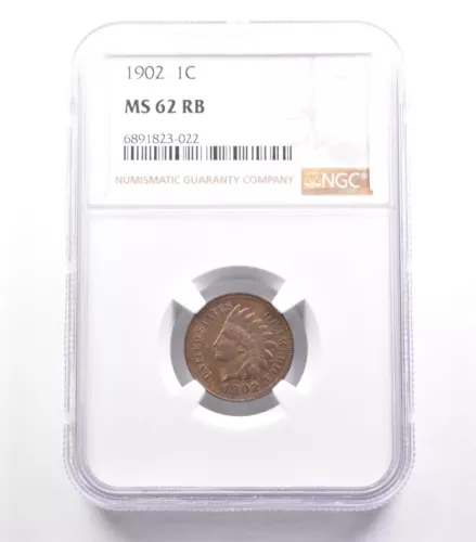 1902 Indian Head Cent MS62 RB NGC *6457