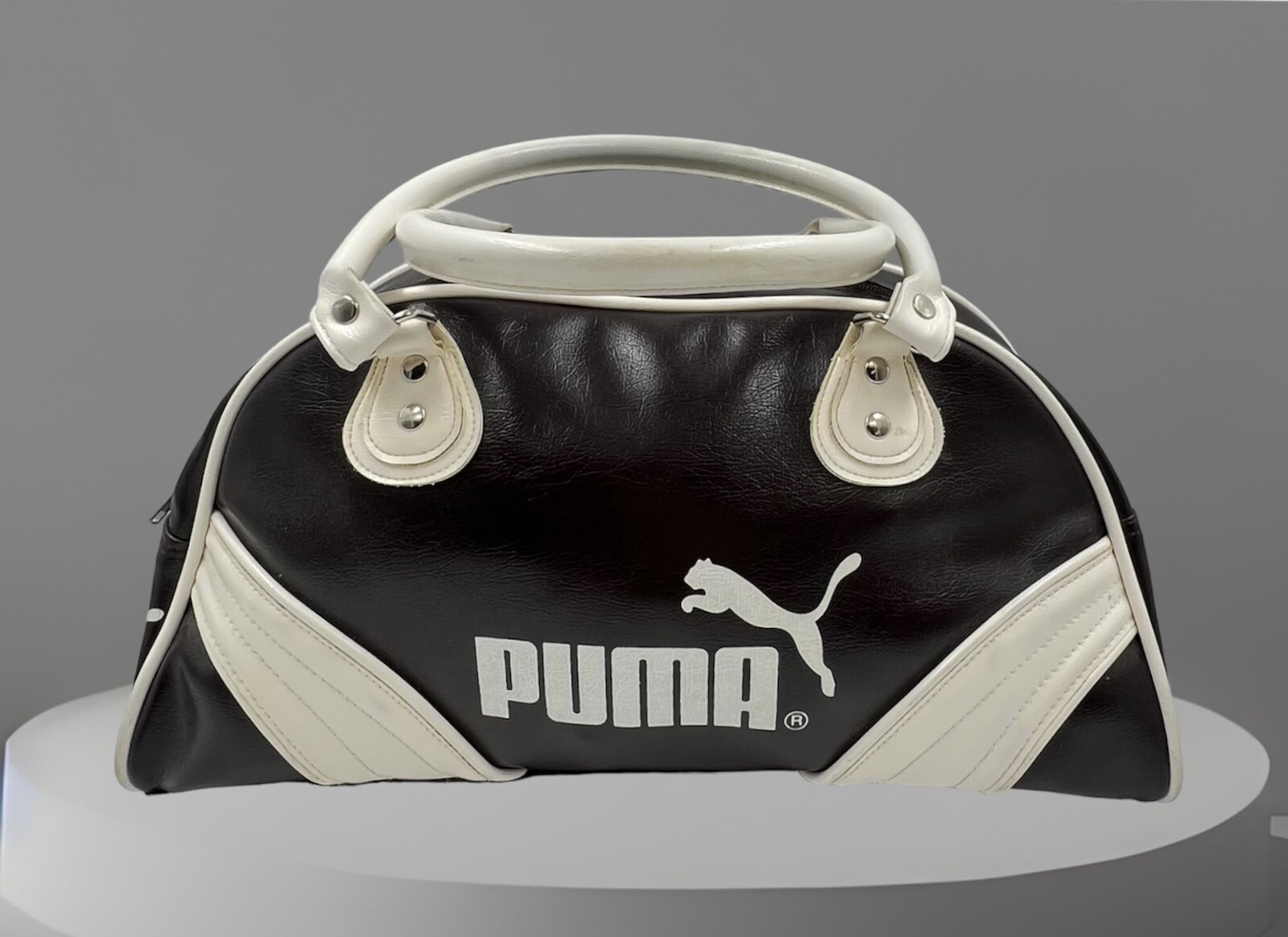 VINTAGE PUMA FAUX Leather Bowling HAND BAG PURSE