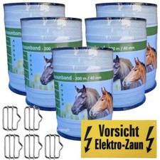 Weidezaunband 40 mm  12 Niro +5 Verbinder+1 Warnschild  1000 m weiss