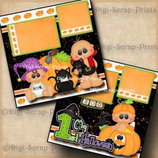 1ST HALLOWEEN baby 2 premade scrapbooking pages paper piecing DIGISCRAP A0036