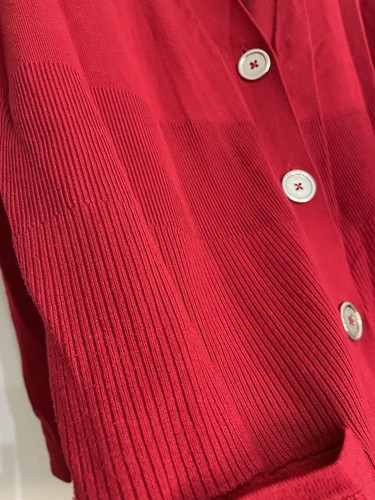 Josephine Chaus Red Cardigan Sweater Button Up Womens Ribbed Long Knit Jacket L - Picture 4 of 12