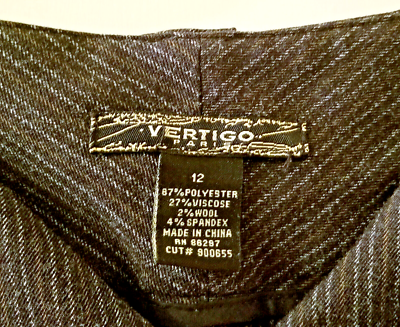 その他 E VERTIGO PARIS Charcoal Gray Pinstripe Pants Sz 12 Wide Leg Dress