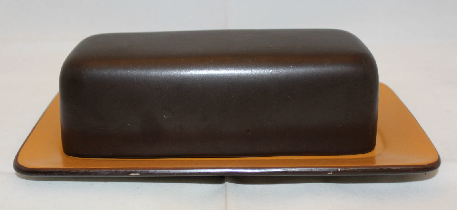 Mikasa Japan Terra Stone Orange Sherbet Covered Butter Dish Case Lid Brown 1005
