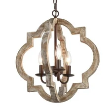 LNC Farmhouse Bronze Weathered Wood Chandelier Pendant Light Rust Candlestick