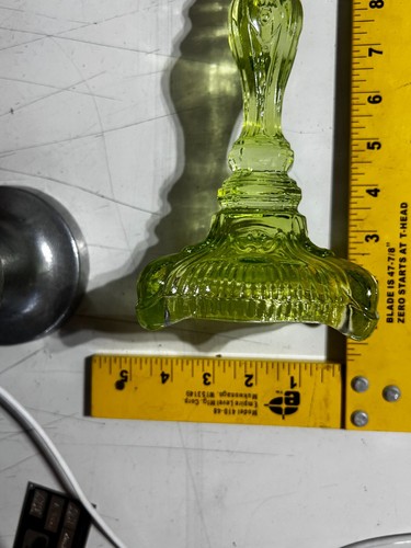 Two Vintage Nova Ivima 1895 Portugal Green Pressed Lime Glass Candle Holder - Picture 16 of 17