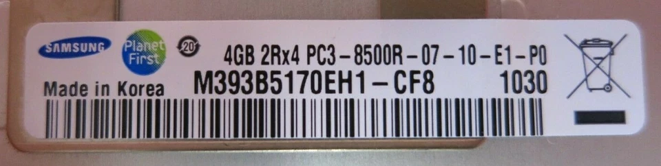 Samsung M393B5170EH1-CF8 4GB PC3-8500 DDR3-1066MHz ECC CL7 240P Memory - Image 3 of 3