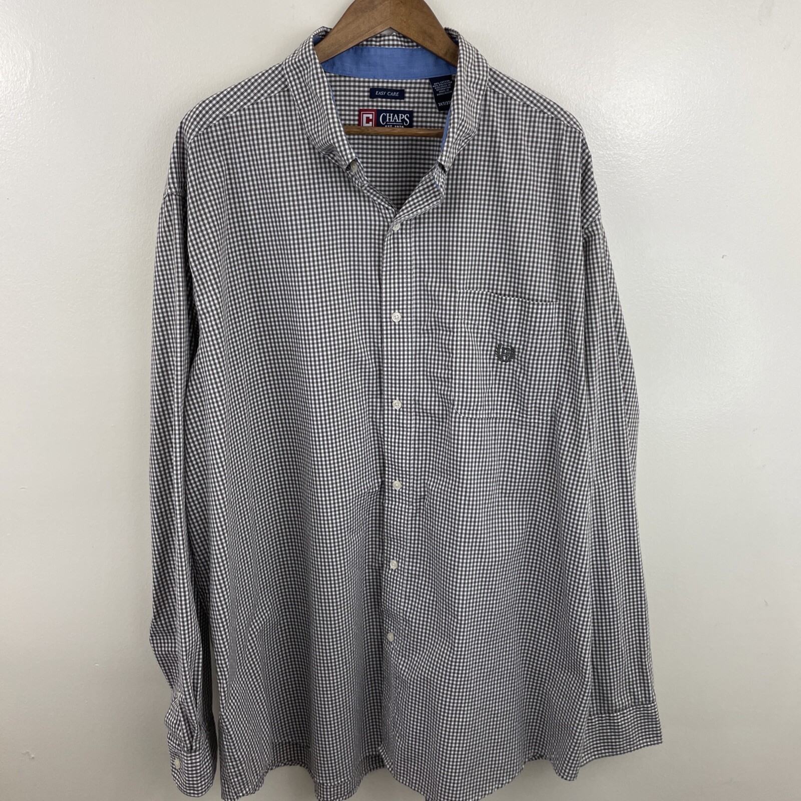 Chaps Easy Care Shirt Mens 3XT Beige & White Check Long Sleeve Button Down