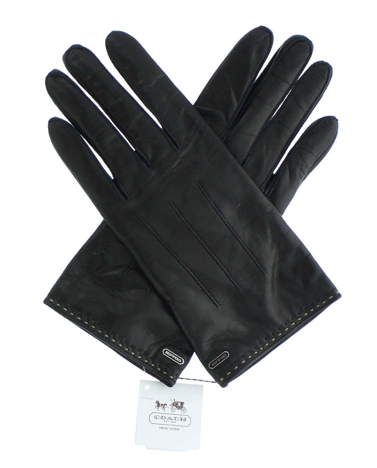 Coach Unisex Leather Gloves 83867, Pleated Leather Coach Gloves, MSRP $148