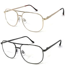 1 or 2 Pairs Metal Frame Large Pilot Bifocal Reading Glasses Spring Temples