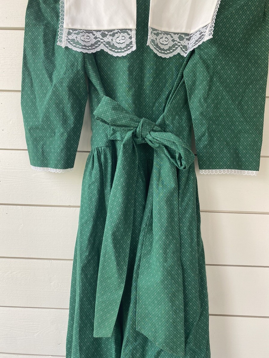 VTG Handmade Amish Prairie Bib Collar Dress Pleated Women's S Or Junior L  Green | eBay