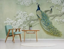 3D Peacock Floral Wallpaper Wall Mural Removable Self-adhesive Sticker 716