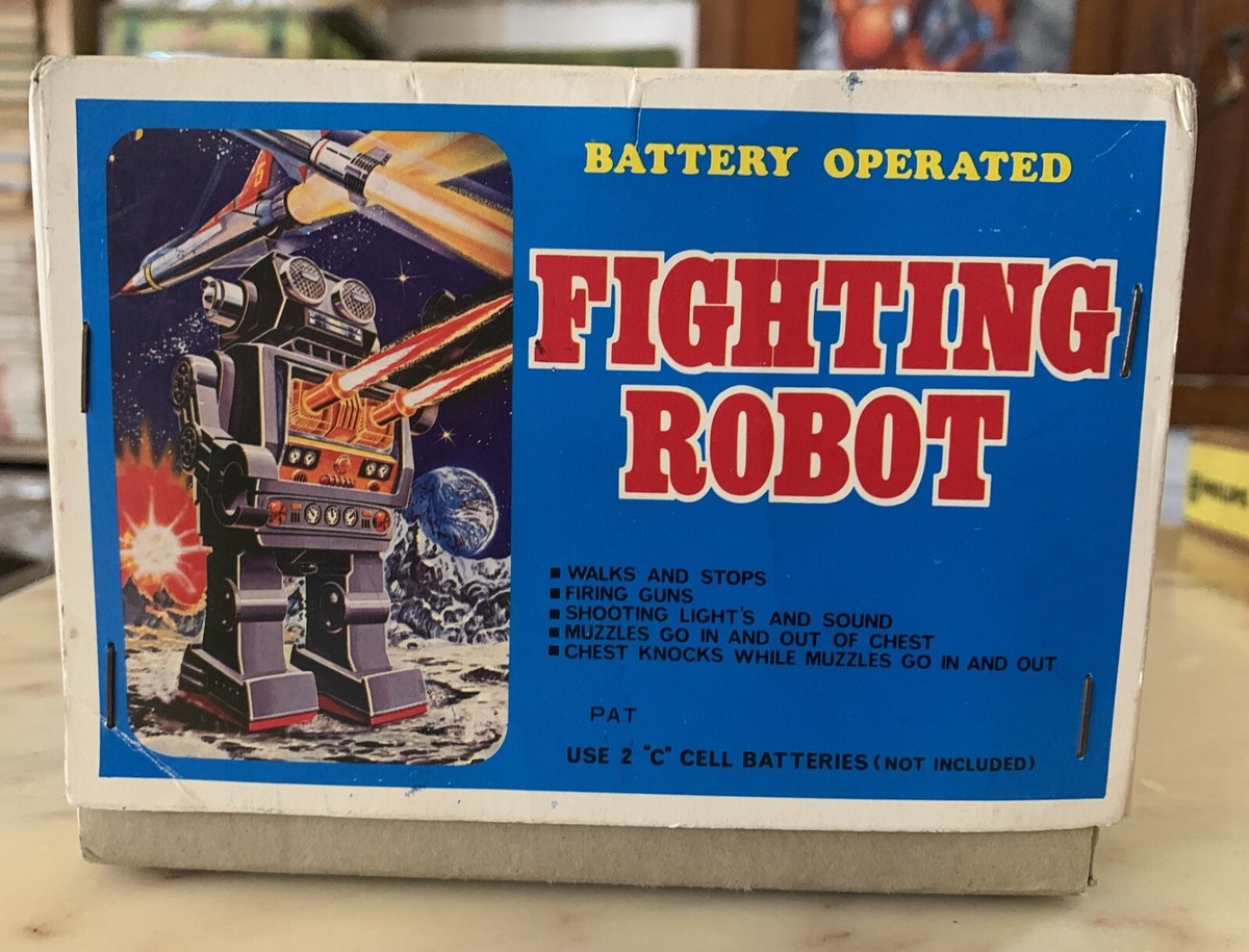 VINTAGE TIN PLASTIC TOY SPACE FIGHTING ROBOT SH HORIKAWA JAPAN