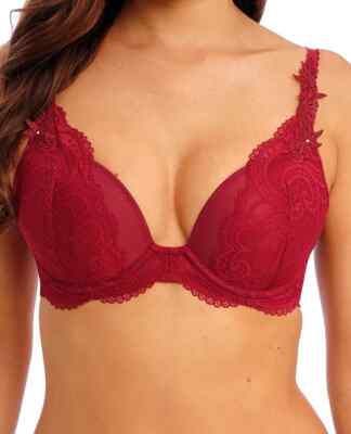 Wacoal Izumi BH Merlot Rot Spitze Gr.34D Bügel Gepolstert Plunge 601102 Neu