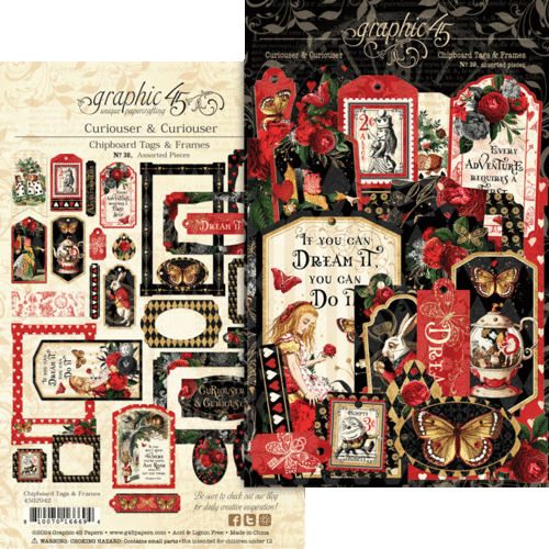 GRAPHIC 45 "CURIOUSER & CURIOUSER" CHIPBOARD TAGS & FRAMES 30PCS SCRAPJACK'S PL. - Picture 1 of 1