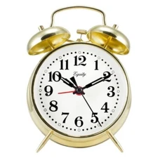4.5 in. Gold Analog Twin Bell Alarm Clock with Keywind NEW
