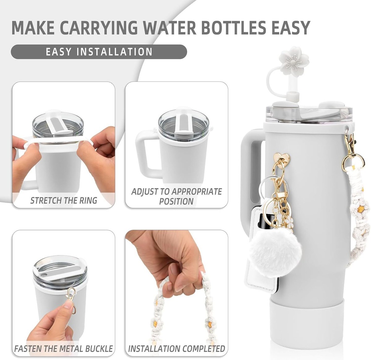 OKESYO Piatto da spuntino per Stanley Cup 40oz, riutilizzabile, compatibile con Stanley Cup con 4 scomparti e manico scanalato, vassoio senza BPA per snack, popcorn e noci (senza bicchiere