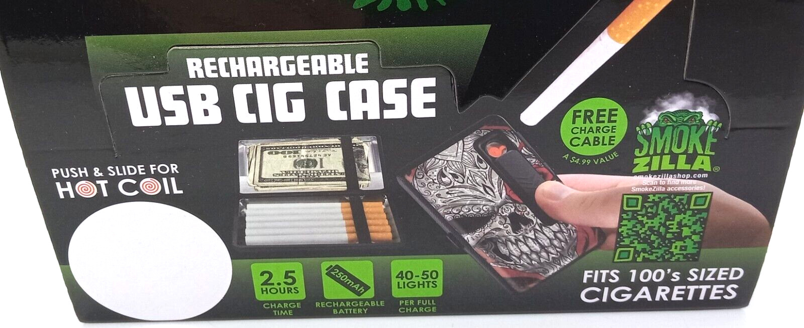 Smokezilla Wolf Design 100s Size Cigarette Case W/Built In USB Lighter