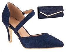 LADIES LACE MID HEEL POINTED TOE STRAPPY SHOES & MATCHING LACE CLUTCH BAG