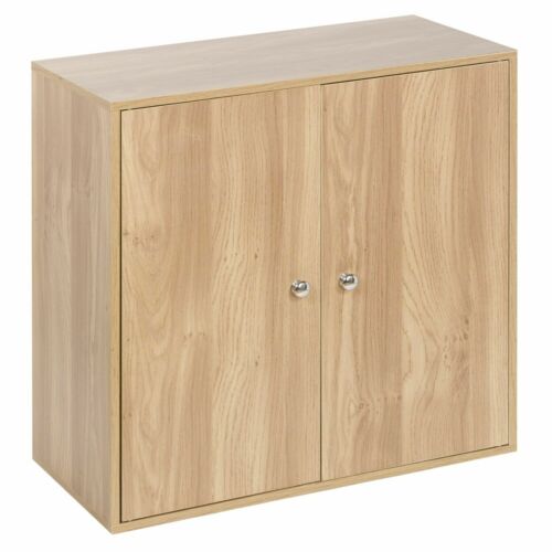 2 Tier Wooden Cabinet With Door Shelving Rack Cupboard Wardrobe Oak Bookshelf - Picture 1 of 4
