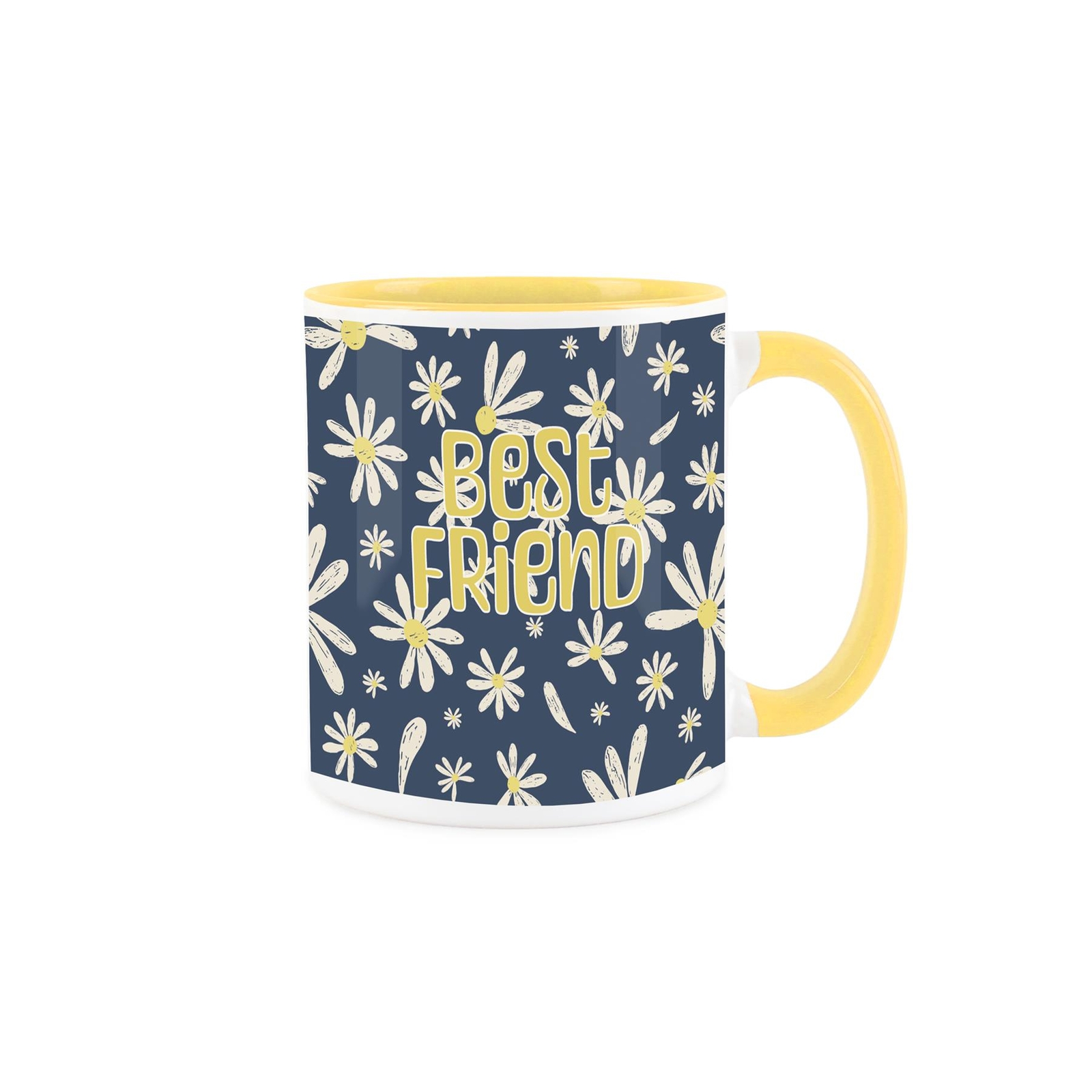 Best Friend Mug - Blue & Yellow Floral Daisies - Ceramic Cup Gift/Present
