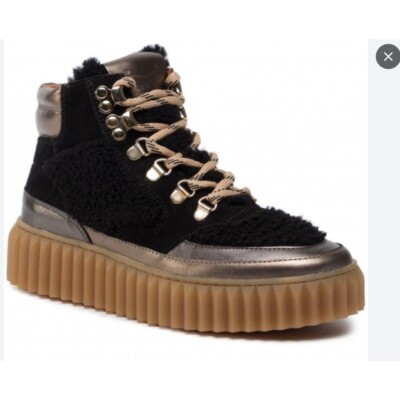 VOILE BLANCHE ブラック ハイカットブーツ New Voile Blanche Eva Shearling Metallic Leather Womens Hiking