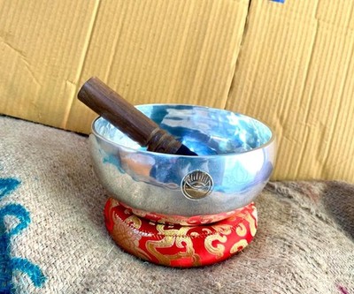 8 Inches Sun Moon Singing Bowl - Silver Plated - Sound Healing, Yoga Bowl Chakra