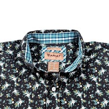 Ariat Mens XL Fitted Wrinkle Free Floral Print Long Sleeve Button Up Shirt