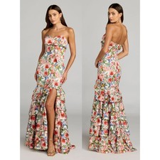 NWT Mac Duggal Multicolor Floral Strapless Ruffle Hem Mermaid Gown - Size 8