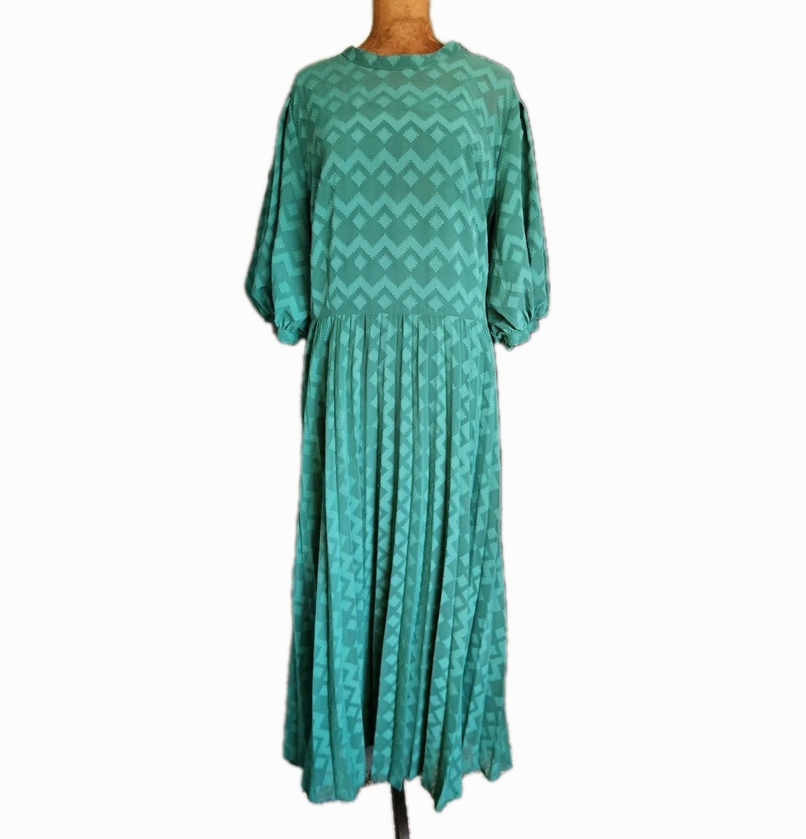 NWT Asos Dress Size 16 Midi Forest Green Puff Sleeve Lightweight Lined  Pleated | eBay