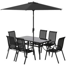7-Piece Patio Dining Set with 9FT Umbrella Table 6 Chairs
