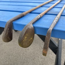 Antique HICKORY SHAFT LEATHER HANDLE Wooden Golf Club Putter -Niblick -mid iron