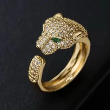 Gold CZ Panther Ring – Unisex Open Animal Design Party Jewelry Gift